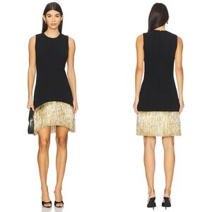 Simon Miller Bowie Fringe Mini Dress in Black Gold Silver Size Small NWT
